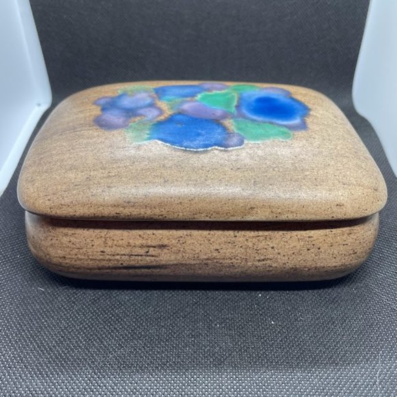 Madeline Originals California Pottery Blue & Purple Flower Trinket Box MCM - Picture 4 of 9